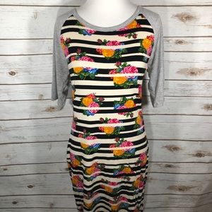 LuLaRoe S Julia Sheath Dress Stripes and Roses